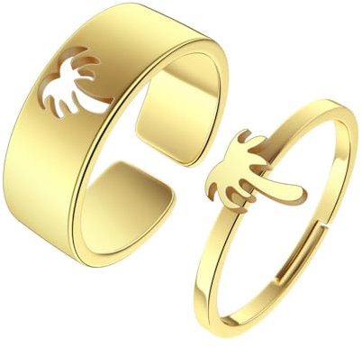 Caiduoduo Beach Palm Tree Ring set Stainless Steel couple ring Personality