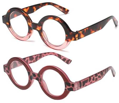 AOOLIA 2er-Pack Runden Lesebrille Damen, Anti-Blaulicht-Gläsern Gläser, Ultraklare Sicht Männer Frauen Lesehilfe