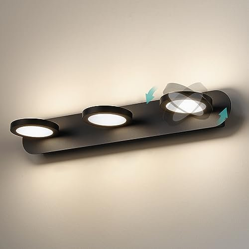 EMKE LED Spiegellampe Badezimmer Spiegelleuchte Schwarz, Spiegellampen für das Bad 50cm 360° Drehbar 3 Licht 15W Wandleuchte Badezimmer, Spiegelbeleuchtung Wandlampe Badspiegelleuchten Badlampe