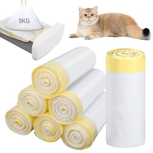 Katzentoilettenbeutel, 120 Stück Verdickter Selbstreinigende, Katzentoilette Müllbeutel mit Zugbändern, Flüssigkeitsdicht Reißfeste Katzentoiletteneinlagen, Langlebig Katzenstreutasche (58 × 35 cm)
