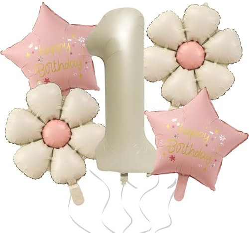 DazzJoy Geburtstagsdeko 1 Jahr Mädchen mit Gänseblümchen Folienballon, Luftballon Deko 1. Geburtstag Mädchen Junge, Baby 1 Jahr Geburtstag Mädchen, Ballon 1 Geburtstage Mädchen Deko