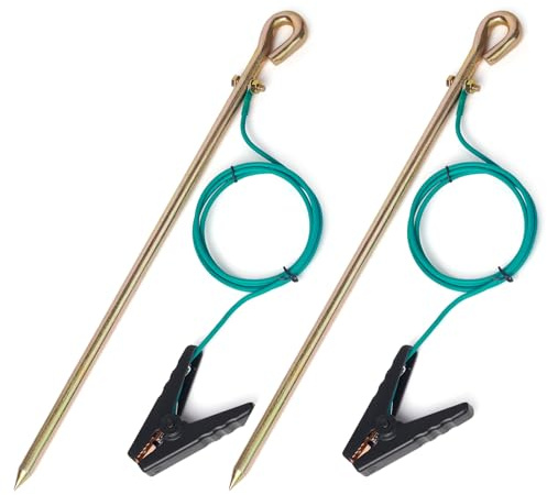CYANTEKOMS Portable Ground Rod with 4ft 12AWG UL Listed Grounding Wire with Crocodile Clip,Great for Electric Fences,Antennas,Generator(set of 2)