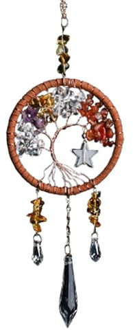 Handwoven Dream Catcher, Tree Shape Dream Catcher, Handwoven Dream Holder, Decorative Crystal Pendants, Indoor Outdoor Bedroom Ornament, Star Craft Charm for Window Decor