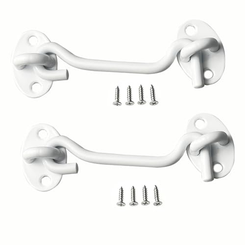 Mimhooy 2 Pack 100mm White Hook and Eye Latch for Gate, Shed, Garage