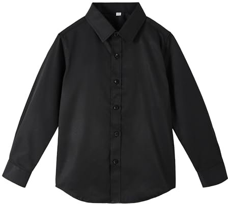 LOLANTA Boys Black Shirt Long Sleeve Button Down Shirt Boys Formal Dress Shirt for 2-14 Years (Black, 9-10 Years, 140)