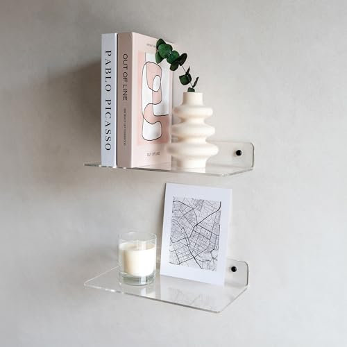 MILUKA Baldas Pared en Metacrilato Transparente 30 × 15 cm - Pack 2 ud | Estantes acrilicos e Invisibles Efecto Cristal | Resistente a la Humedad | Sujeción Firme y discreta