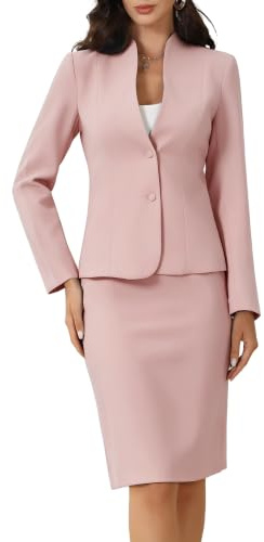 Allegra K Set Donna Lavoro 2 Pezzi Blazer Senza Colletto Abito Formale Gonna Tubino