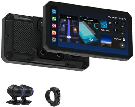 AlienRider M2PRO-201 Motorcycle Streaming Smart System,Wireless Connectivity CarPlay/Android Auto,Rear-View Streaming Lane Change Assist,1080P HD Dashcam,G-Sensor(Host+Cameras)