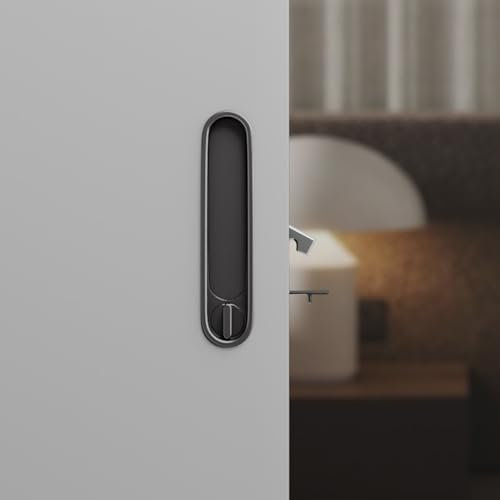 Hoconnie Recessed Pocket Door Handle Sliding Door Lock and Pull Invisible Pocket Door Lock Hidden Edge Pull Mortise Lock (Black)
