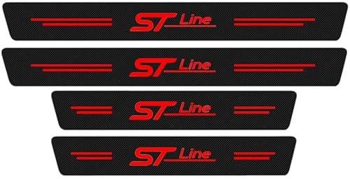 KLHYWEN 4 Stück Kohlefaser Auto Einstiegsleisten für Fo-rd ST-Line ST LINE stline Einstiegsleisten Anti-Rutsch Verschleißplatte Styling Dekoration Zubehör,Red