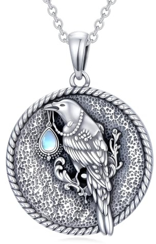 enjoylifecreative Rabe Halskette für Damen 925er Sterling Silber Krähe Mondstein Anhänger Kette Geburtstag Weihnachten Schmuck Geschenke für Frauen und Mädchen