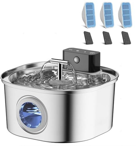 Edelstahl-Katzenbrunnen mit 3 Betriebsmodi: 3,2L kabelloser Trinkbrunnen für Katzen, Ultra-leise Pumpe & Doppeldüsen-Design – mit 3 Sätzen Filtern