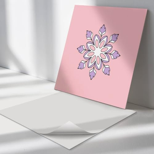 Paneele Quadratisch 50x50 cm Wand und Boden für Küche, Badezimmer und Büro Spritzschutz Selbstklebend 4 Stück Vinylplatten Bodenbelag Wandpaneele - Blumen-Mandala-Muster