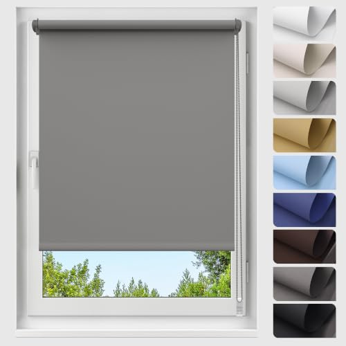 Allesin Verdunklungsrollo ohne Bohren, Dunkelgrau B70 x H210cm (Stoffbreite 70 cm), Thermorollo Klemmrollo, 100% Verdunkelung, Wärmeschutz, UV-Schutz, Sichtschutz für Fenster und Balkontür