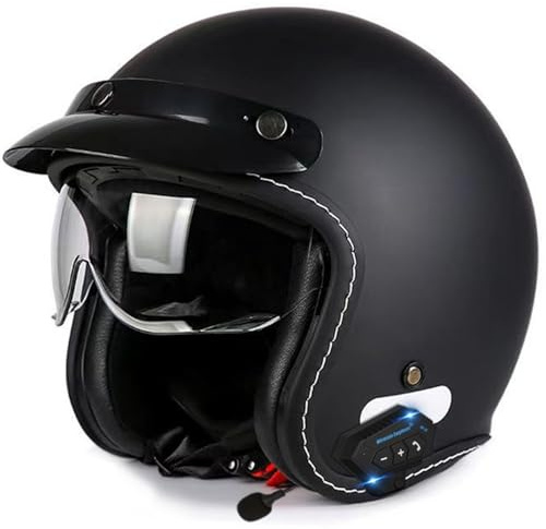 Motorradhelm Jethelm 3/4 Bluetooth Motorrad Helm ECEDOT Zertifizierung Motorrad Integrierter Bluetooth-Helm Jet Scooter Helm Herren Damen Mit Brillenschnalle Offenem Rollerhelm