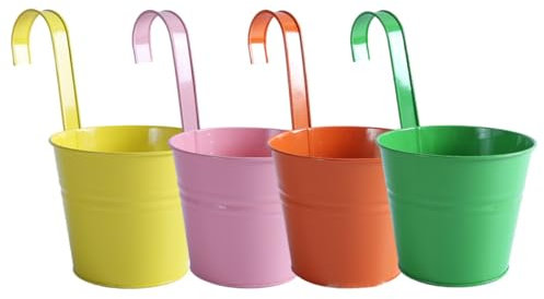 FONDOTIN 4piezas Macetas Colgantes De Hierro Decorativas Cubo De Hierro para Flores Maceta De Orificio De Drenaje para Decoración De Jardín