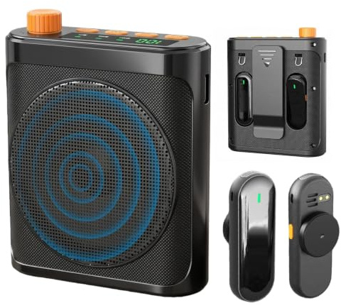 Amplificatore vocale con microfono senza fili, amplificatore vocale portatile Bluetooth 5.4 con microfono auricolare, mini altoparlante ricaricabile, 2000 mAh, wireless, ideale per insegnanti