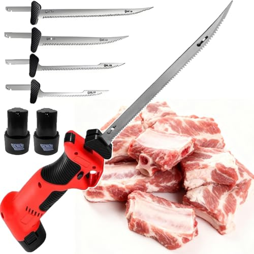 ErShangMao Couteau Électrique sans Fil Professionnel À Fileter/Petits Os - Scie À Fileter Le Poisson/La Viande À Mouvement Alternatif, Rechargeable, Idéal pour Le Camping Et La Pêche, avec 4 Lames