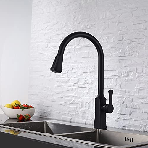 XCHSXYL Ausziehbarer Küchenhahn im Landhausstil, kommerzieller Spültisch-Mischbatterie aus schwarzem Chrom und Nickel, stilvolles Krandesign für den modernen Heim- und Restaurant