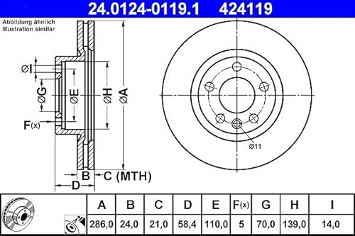 ATE Bremsenset Vorderachse inkl. Bremsschreiben vorne Ø286mm belüftet und