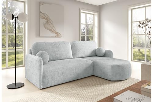 AlpiMeble L-förmiges Sofa, Stauraum, Abriamo-Stoff, Hellgrau, 212x160x95 cm | Sofa Gloom, Modern Couch, Ecksofa mit schlaffunktion, Eleganter Stoff