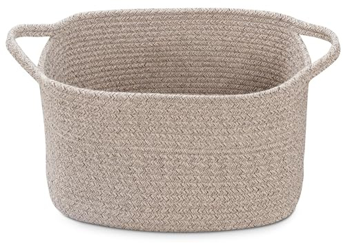 Woodluv Woven Storage Basket, Cotton Rope Basket for Shelves, Baskets Storage for Toys, Books, Shoes, Home Bathroom Decor, 33x23x20cm, Beige