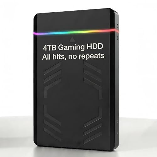 4 TB Retro-Gaming-Festplatte, 20 K + Spiele, 3.300 + 3D/3A-Titel, keine Duplikate, mit neuesten Frontends und Emulatoren, nahtloses Umschalten über 3 Gaming-Systeme, einfache Einrichtung, echtes