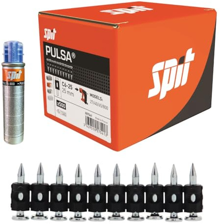 Chiodi per Sparachiodi Chiodatrice a Gas Pulsa 27P 40P 65 Alta Durezza Calcestruzzo Acciaio Guide Cartongesso (C6-25 (25mm), 500 pz scatola)