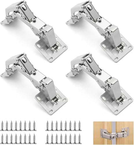 Dexpally 4 Piezas sin Taladro Bisagras Puertas Cocina, Bisagras de Cierre Suave de 170 Grados,Bisagras Puertas Madera con Amortiguador para Armarios de Cocina y Baño.