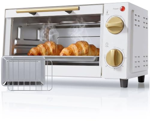 HOMCOM Mini Oven 9L Toaster Oven with Adjustable Temperature 750W White | Countertop Electric Grill, Timer, Dishwasher Safe Baking Tray, Wire Rack