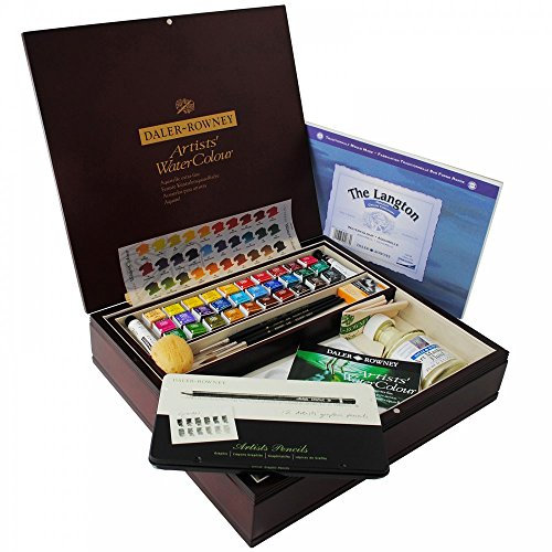 Daler-Rowney Artists' Luxury Large Watercolour Box Set, 30 Half Pan Assorted Colours, Complete Professional Watercolour Set, For Professional Artists