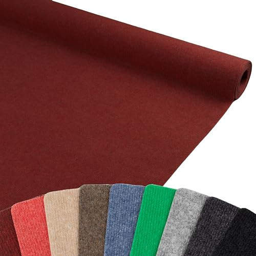 Primaflor Messeteppich Rips Malta | Rot | 200x1400 cm | BFL-S1 | gerippter Eventteppich | Rips Nadelfilz für Messe, Hochzeit & Event | 2,5 mm | leicht zuschneidbar