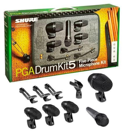 Shure PG Alta - Kit de micrófono de batería de 5 Piezas para Tocar y Grabar Bateristas, Incluye micrófonos, Soportes y Cables con Opciones para Bombo de Patada, Caja y Tom (PGADRUMKIT5)