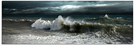 Bilder Wand Bild - Kunstdruck 120x40cm Meer Wellen Dunkelheit Sturm