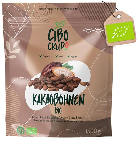 Kakaobohnen Roh Bio - 1.5 Kg. Rohe Kakaobohnen Ungeröstet zum Essen aus Peru. Raw Cacao Beans Kakao Bohne Ganze Sorte Criollo. Bbiologischer Anbau.