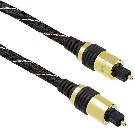 Juppa® Pro-Range Strong Nylon Braided Optical Toslink SPDIF Digital Audio Fibre Cable with 24k Gold Plugs, Supports Dolby TrueHD DTS 5.1, 7.1 Surround - 1 Metre