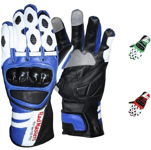 German Wear Motorradhandschuhe aus Kalbsleder, Biker Handschuhe mit Knöchelprotektor, Wildleder-Handfläche & verstellbarem Klettverschluss für Motorrad, Motocross & Outdoor
