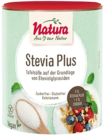 Natura Stevia Plus – 300 g – natürlicher Zuckerersatz – zuckerfreie Tafelsüße als kalorienarmes Süßstoff Pulver – vegan und fructosefrei
