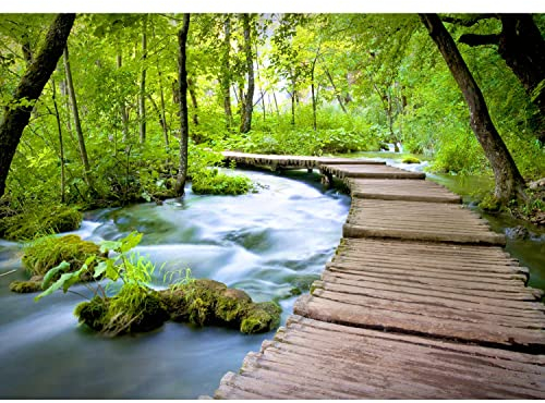 Runa Art Wallpaper 396 x 280 cm Waterfall Bridge Non-Woven Decoration Print Wall Mural Living Room - Made in Germany - Green Beige 9035012a