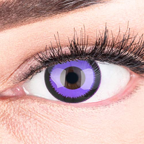 Funnylens 1 Paar farbige lila violet schwarze Crazy Fun Purple Lunatic Jahres Kontaktlinsen perfekt zu Halloween, Karneval, Fasching oder Fasnacht mit gratis Kontaktlinsenbehälter ohne Stärke!