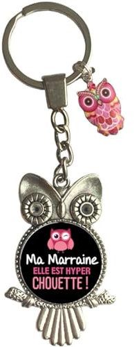 Porte clé métal Ma chouette marraine - Idée cadeau original pour noël, anniversaire, baptême - parrain-annonce grossesse-naissance