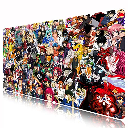 KINPLE Extended Large Gaming Mouse Pad, XXL Bigmouse Pad with Anime, Waterproof and Anti-Skid, Multicolor, 35.4x15.7x0.1 inch