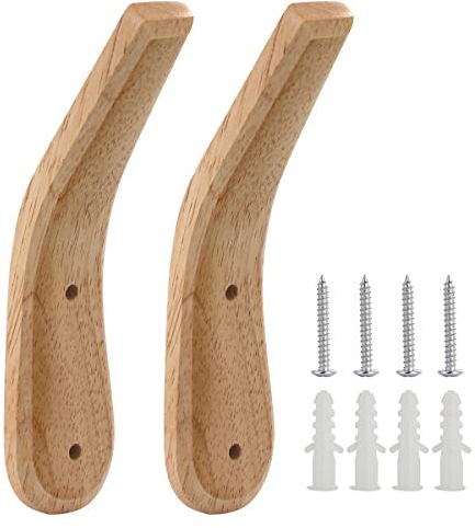 bestseller-hstd Coat Hooks Wall Mounted Natural Handmade Wooden Coat Rack for Wall Doors, Vintage Heavy Duty Organizer Hangers, Perfect for Entryway, Kitchen, Bathroom, Hallway, Foyer (2 Packs)