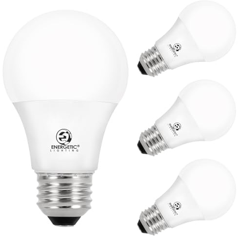 Energetic 60W Equivalent A19 LED Light Bulb, Soft White 2700K, E26 Standard Base, ETL Listed, 8W 760LM, Non-Dimmable LED Light Bulb, 15000 Hrs, 4 Pack