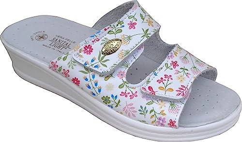 Sanital Light - Zapatilla en Cuero por la casa con Plantilla en Piel anatómica Anti-Shock - 1375 Flores 39