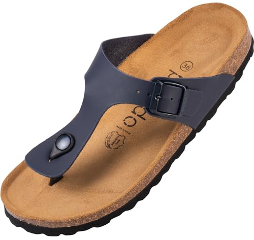 Palado Zehentrenner Damen Kos Matt – gefertigt in Spanien – weiche Veloursleder-Decksohle – mattes Obermaterial für dezente Eleganz Dunkelblau UK6 - EU39