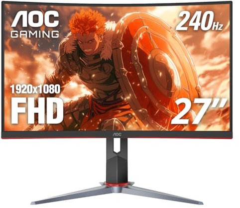 AOC C27G2Z 27 Curved Frameless Ultra-Fast Gaming Monitor, FHD 1080p, 0.5ms 240Hz, FreeSync, 2x HDMI 2.0, 1x Display Port, Height Adjustable, Xbox PS5 Switch Ready, 3-Year Zero-Bright-Dot