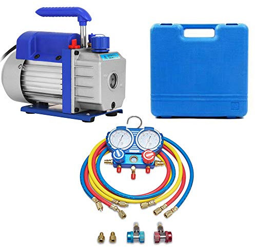 Bomba de Vacío 1/4HP 2.5CFM Aire Acondicionado Coche Eléctrico Aire Sistemas de Refrigeración Juego de Manómetros Diagnósticos