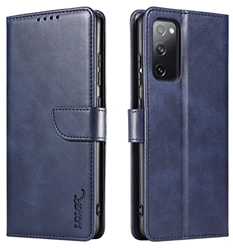 LOLFZ Wallet Case for Samsung Galaxy S20 FE, Vintage Leather Book Case with Card Holder Kickstand Magnetic Closure Flip Case Cover for Galaxy S20 FE - Blue