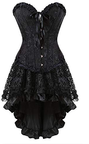 WLFFW Vintage Corset Skirt Floral Lace up Bustier Dress for Women (UK(20-22) 5XL, Black)